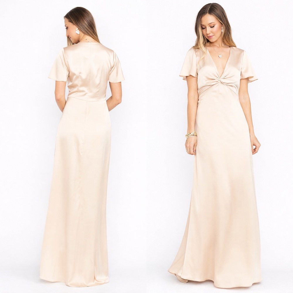 Show Me Your Mumu Rome Twist Gown Champagne Satin Maxi